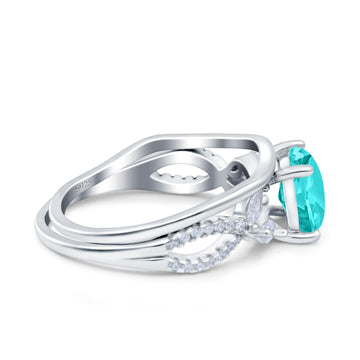Two Piece Art Deco Princess Cut Wedding Bridal Ring Simulated Paraiba Tourmaline CZ 925 Sterling Silver